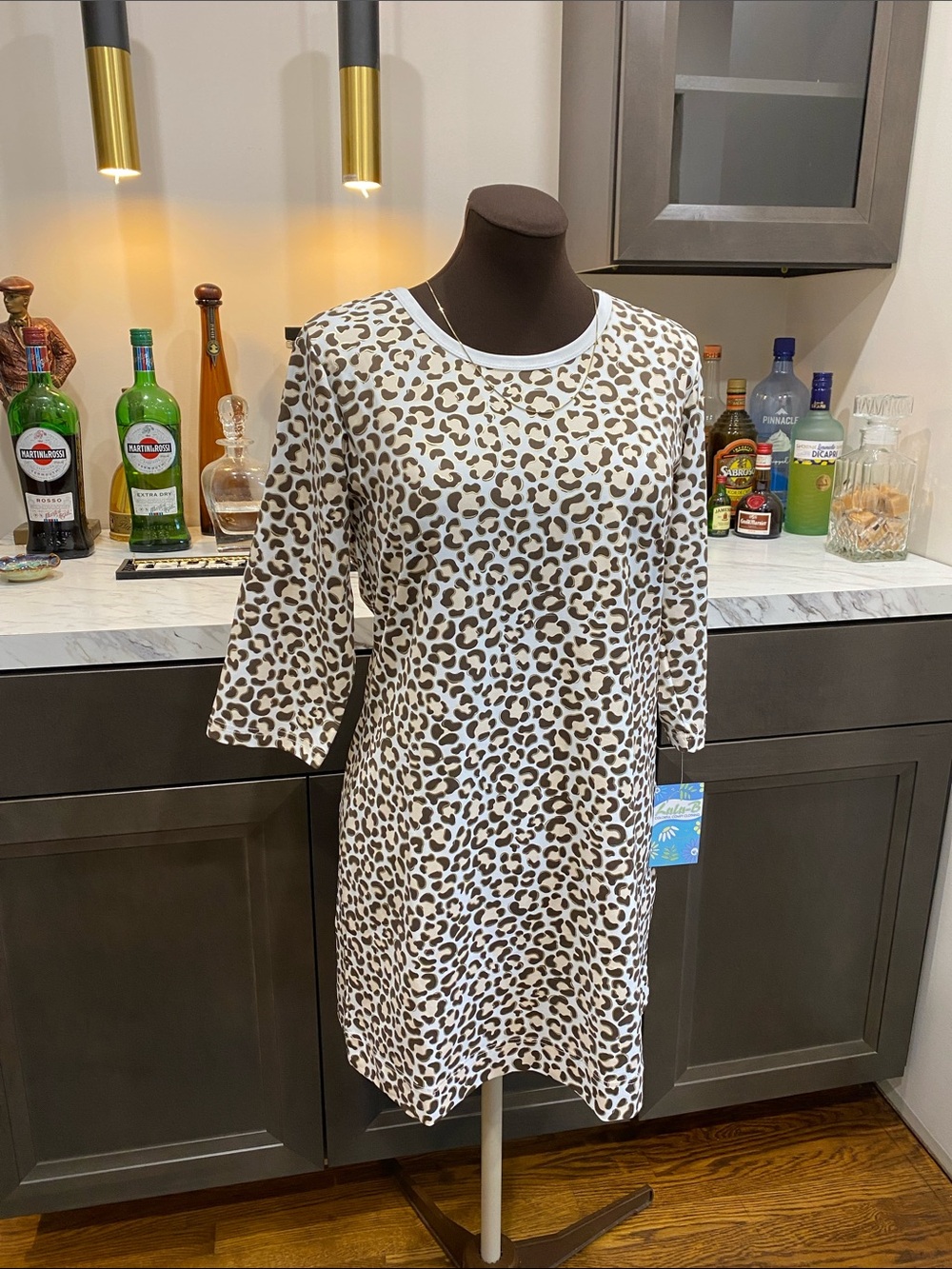 Lulu b dress stretch leopard print ink & metallic gold medium